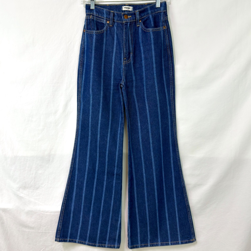 WRANGLER Wanderer 622 High RIse Flare Jeans Blue Striped Bell Bottom Women 26x30